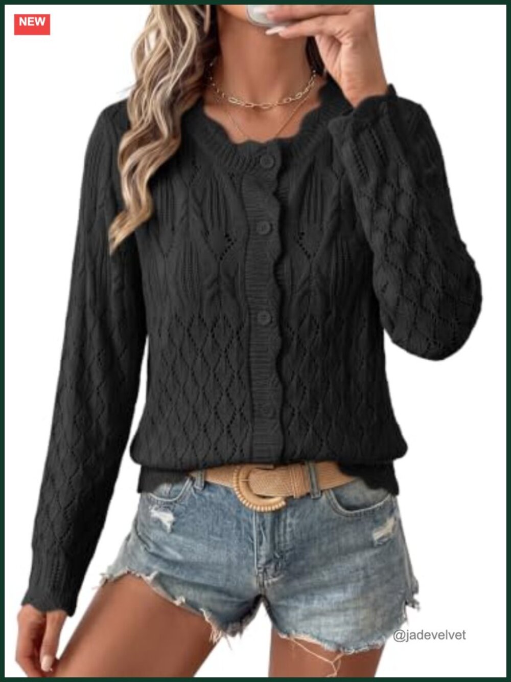 Dokotoo Women's Cardigan Sweater Long Sleeve Hollow Out Knit Button Down